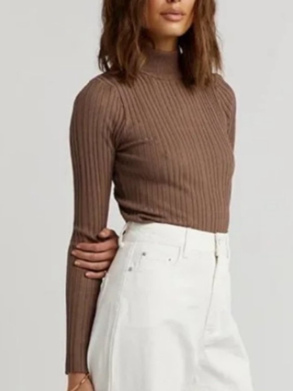 DISSH Alina chocolate brown ribbed knit mock neck stretch sweater sz 8